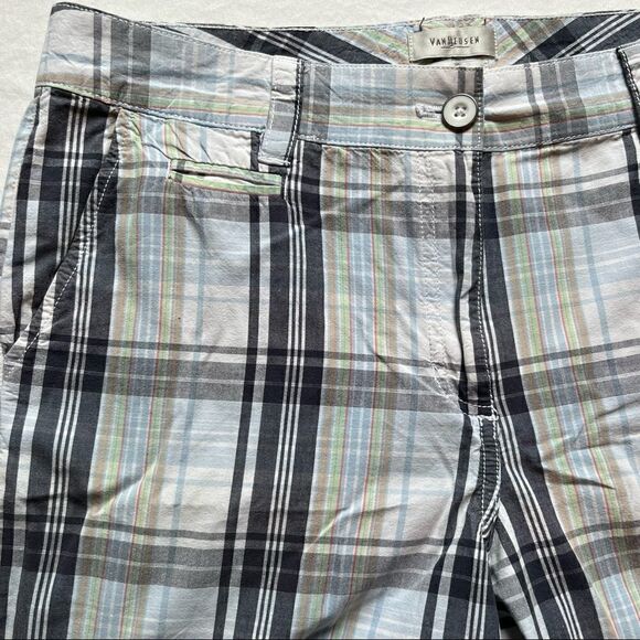 Van Heusen plaid cotton shorts Size 10 blue, white and green 5 pockets - Picture 4 of 8